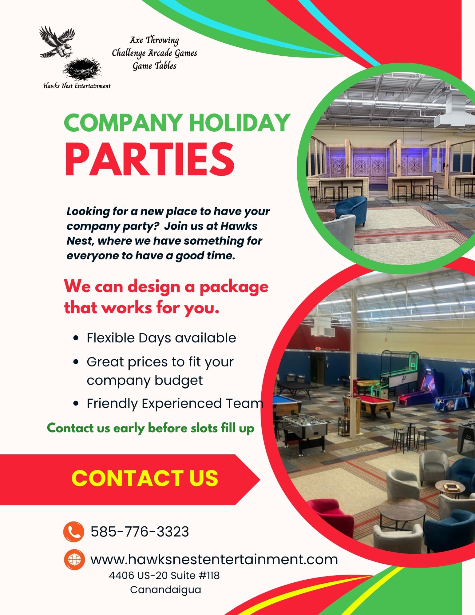 Flyer talking about company Holiday parties