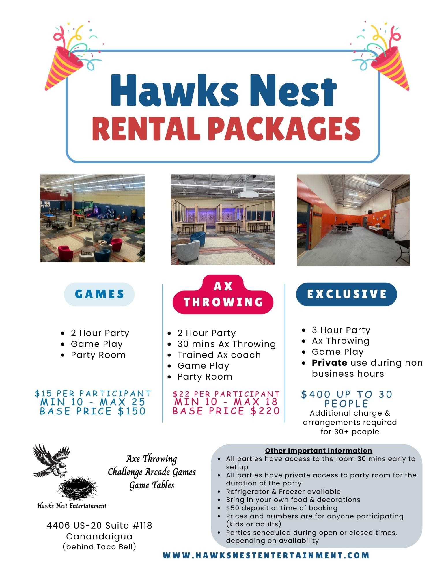 Private party and venue rental information